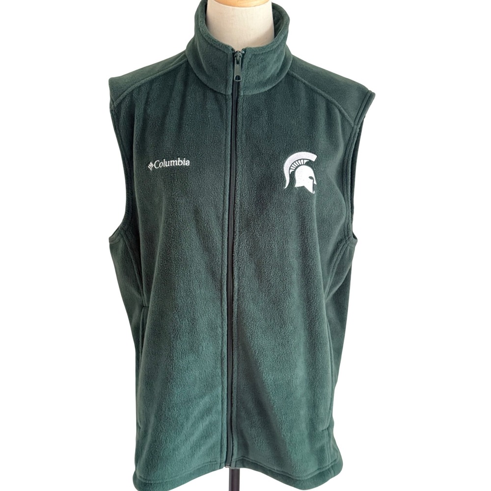 Columbian Medium‎ Fleece Vest Green Michigan State Spartans NCAA MSU Collegiate